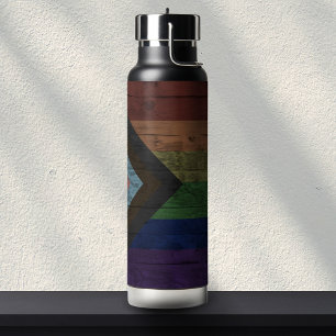 Bouteille D'eau Drapeau de la Fierté du grain de bois rustique Arc