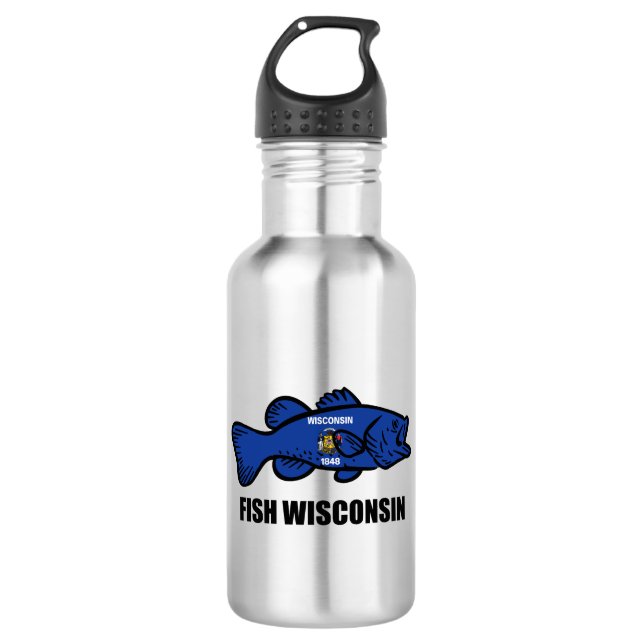 Bouteille D'eau Drapeau du Wisconsin de poisson (Devant)
