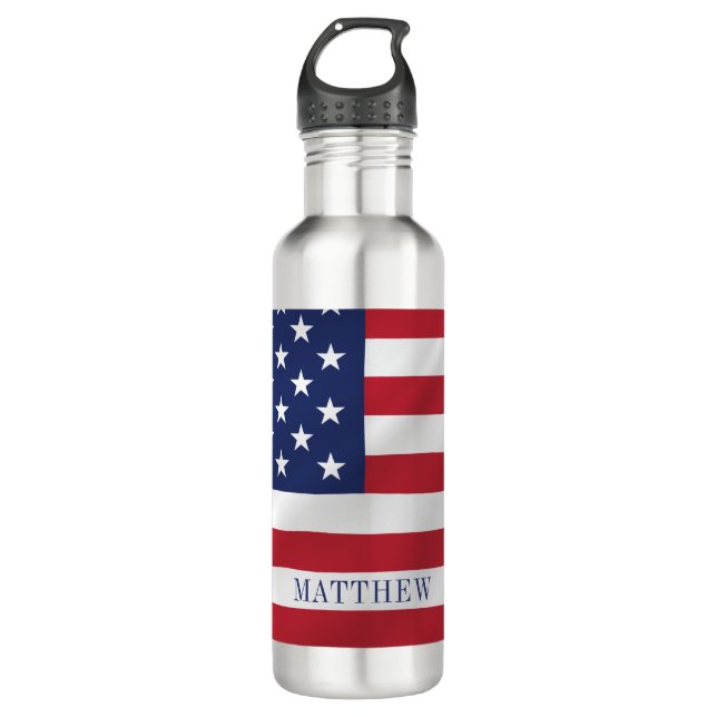 Bouteille D'eau Drapeau Patriotic Stars and Stripes Bleu Blanc USA (Devant)