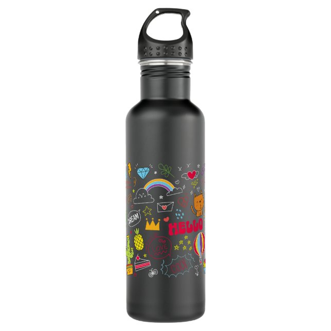 Bouteille D'eau Dream Love Hello Dessin Visuel Doodle Art (Devant)