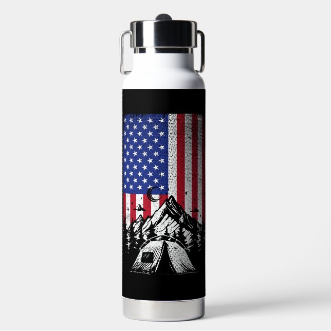 Bouteille D'eau Drôle Amusant Randonnée de camping Drapeau américa (Salle de sport)
