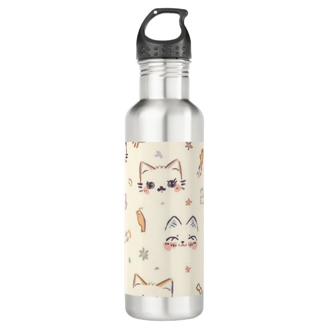 Bouteille D'eau Drôle Cat Meow Motif de dessin (Devant)