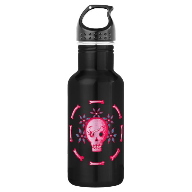Bouteille D'eau Drôle Crâne rose Halloween Whimsigoth (Devant)