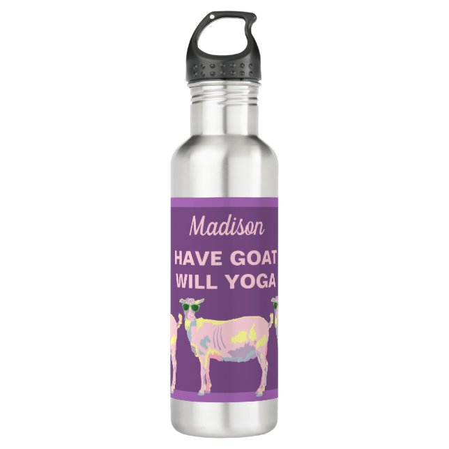 Bouteille D'eau Drôle de pastels de yoga de chèvre personnalisé (Devant)