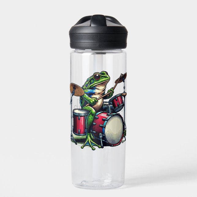 Bouteille D'eau Drôle grenouille caricaturale jouer aux tambours (Extérieur)