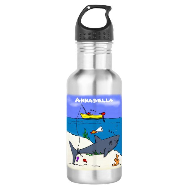 Bouteille D'eau Drôle requin couché et dessin animé de pêche (Devant)