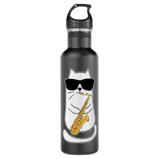 Bouteille D'eau Drôle Saxophone Cat Musicien Jazz Musique Lover Lo (Devant)