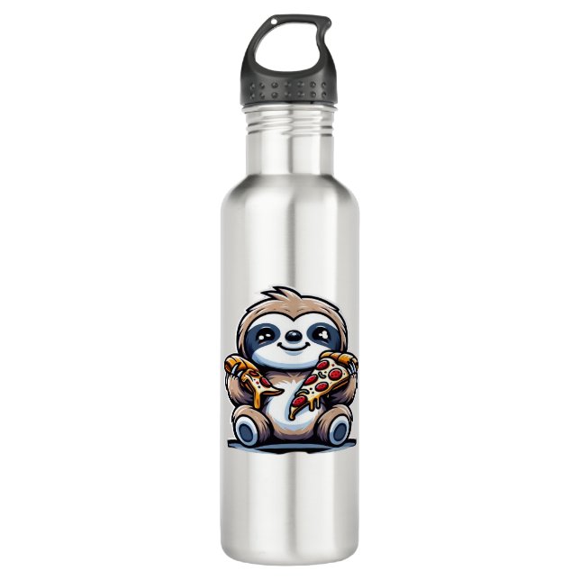 Bouteille D'eau Drôle Sloth mangeant Pizza, Amoureux des animaux K (Devant)