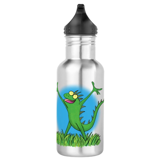 Bouteille D'eau Drôle vert souriant animé lézard d'iguane (Droite)