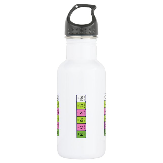 Bouteille d'eau du nom périodique de la table flor (Devant)