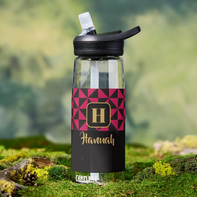 Bouteille D'eau Duo Noms Personnalisés Noir & Rose (Extérieur)