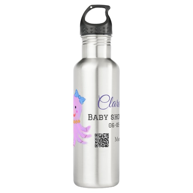 Bouteille D'eau Eau bleu violet octopus baby shower mer ani (Devant)
