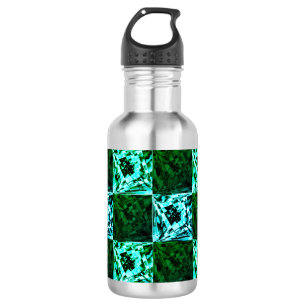 Bouteille D'eau Échecs ou cyan vert et bleu ciel, avec rectangle