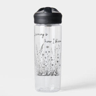 Bouteille d'eau éducative Fleur sauvage noir et bl