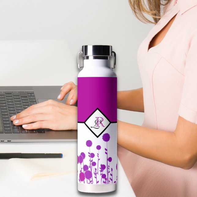 Bouteille D'eau Élégance fleurit : Monogramme personnalisé (Créateur téléchargé)