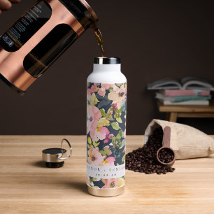Bouteille D'eau Elégant Aquarelle de marine rose Floral Custom Wed