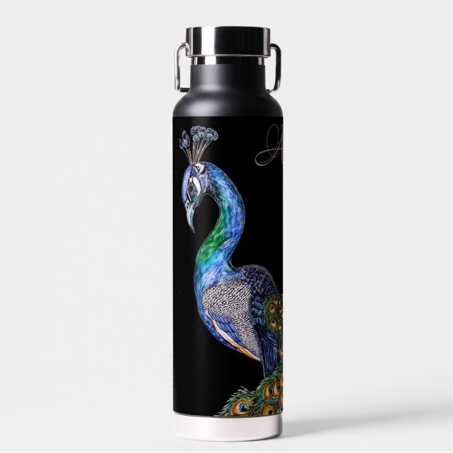 Bouteille D'eau Élégant aquarelle Peacock Monogramme (Avant)