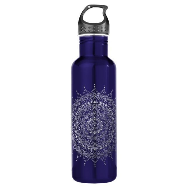 Bouteille D'eau Elégant Argent Floral Henna Mandala (Devant)