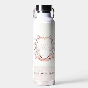 Bouteille D'eau Élégant Fleur sauvage rose Aquarelle Crest Monogra