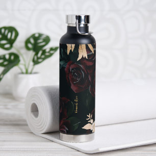 Bouteille D'eau Élégant floral foncé sur noir Monogram Tumbler