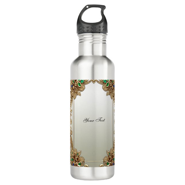 Bouteille D'eau Elegant Gold Ornate Water Bottle (Devant)