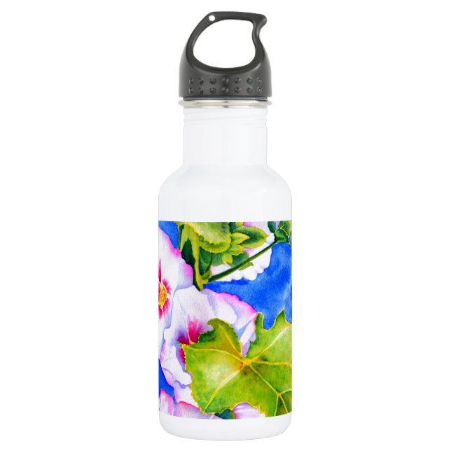 Bouteille D'eau Elégant jardin fleuri rose blanc aquarelle (Devant)