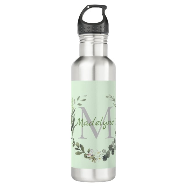 Bouteille D'eau Élégant mélange d'aquarelle de monogramme       (Devant)
