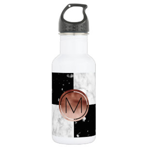 Bouteille D'eau Elegant monogram rose gold black marble