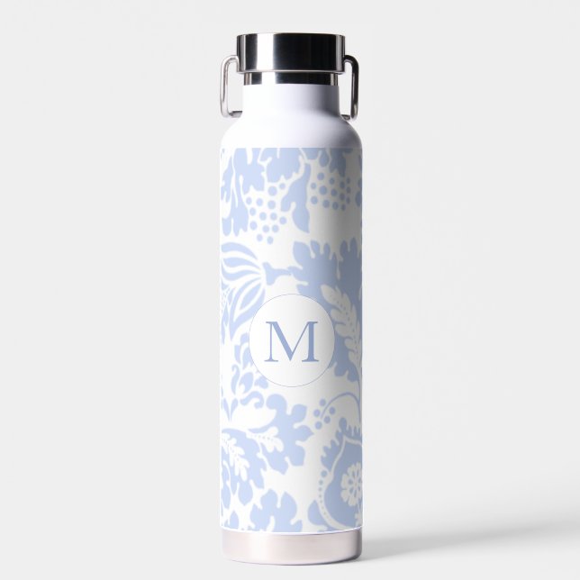 Bouteille D'eau Élégant Monogramme Bleu Floral Botanique (Avant)