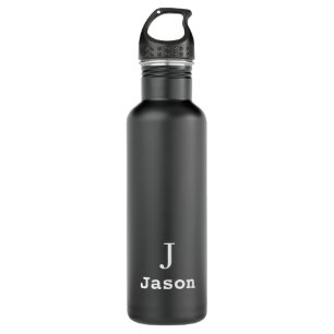Bouteille D'eau Élégant Monogramme Nom initial Noir personnalisé