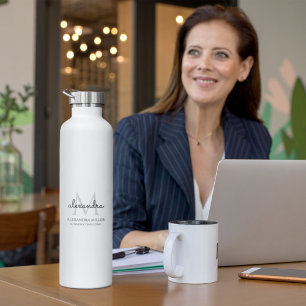 Bouteille D'eau Élégant Noir et Blanc Simple Monogramme Nom