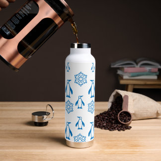 Bouteille D'eau Élégant Pingouins Bleus avec Motif de flocons de n