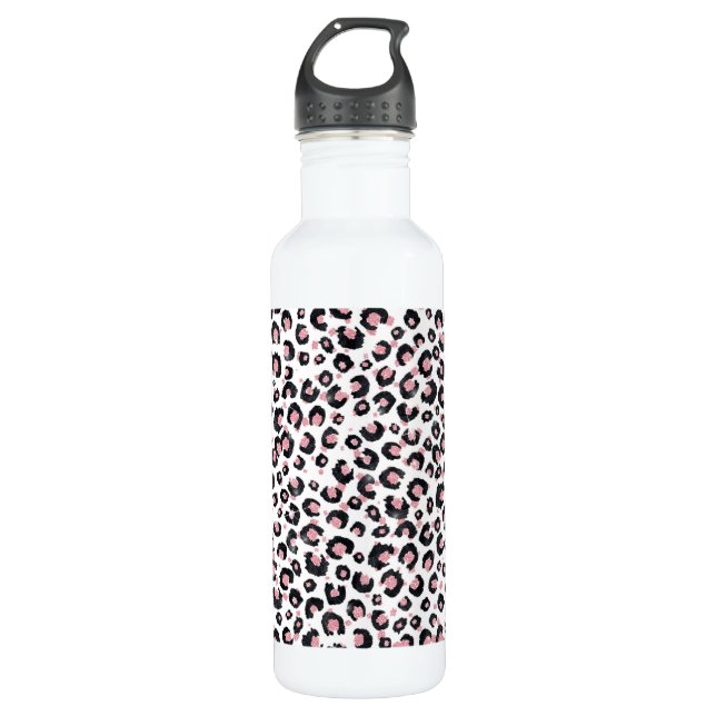 Bouteille D'eau Élégant Rose Léopard Noir Motif (Devant)