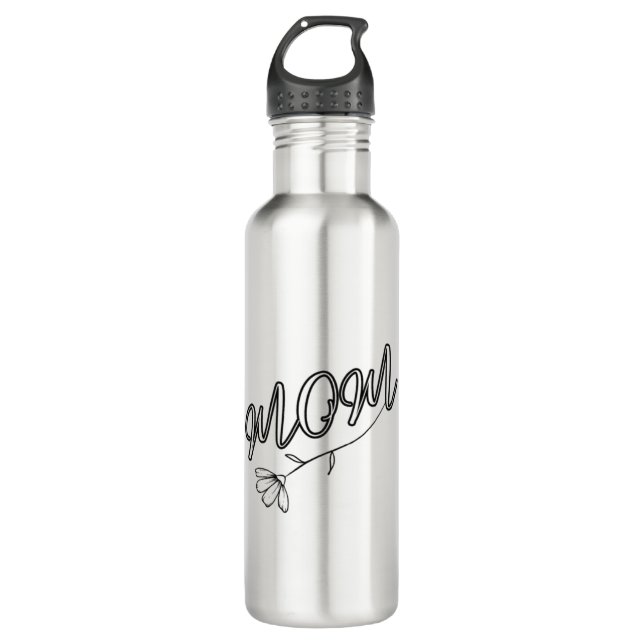 Bouteille D'eau Élégant script "MOM" avec design de fleurs (Devant)