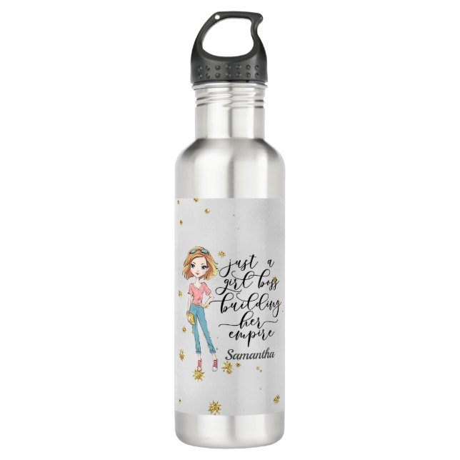 Bouteille D'eau Élégante et mignonne dame | Boss fille | Gris (Devant)
