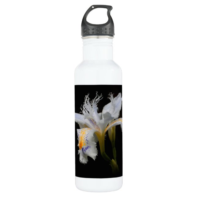 Bouteille D'eau Elégante Japonaise Cris Iris Fleurs Blanches (Devant)