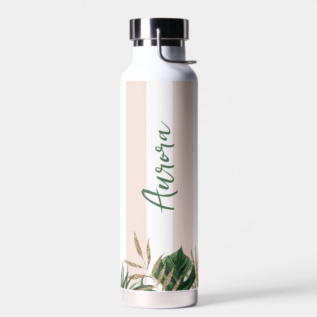 Bouteille D'eau Élégante rayures roses tropicales bridesmaid (Gauche)