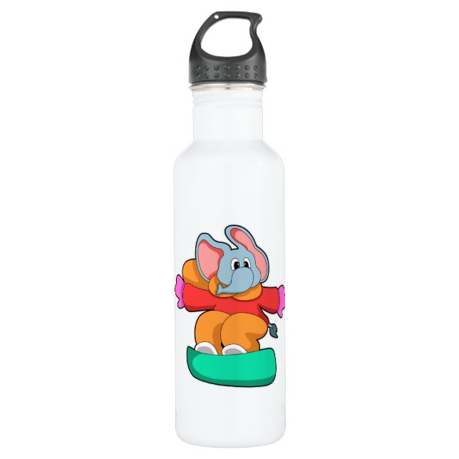 Bouteille D'eau Elephant au snowboard avec snowboard (Devant)