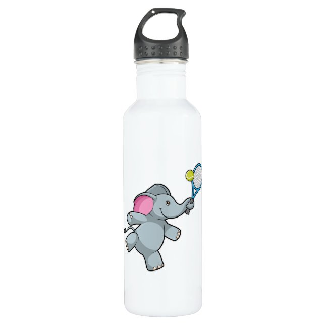 Bouteille D'eau Elephant au Tennis avec raquette de tennis (Devant)