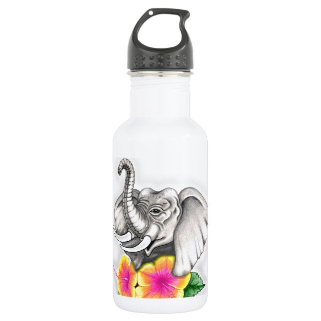 Bouteille D'eau Eléphant avec Hibiscus Design (Devant)