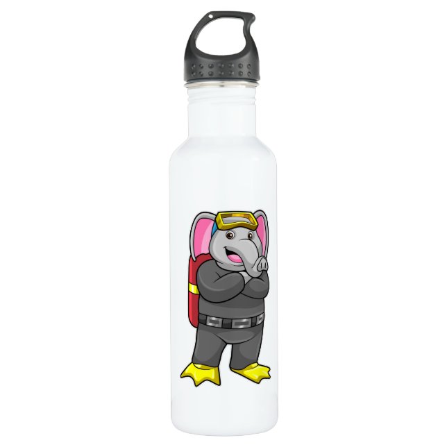 Bouteille D'eau Elephant comme plongeur avec lunettes de plongée (Devant)