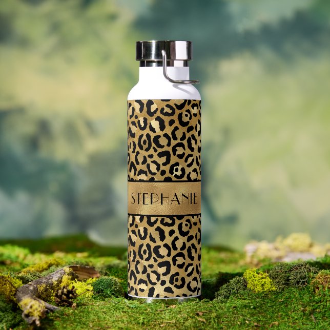 Bouteille D'eau Empreinte de léopard Or Chic Personnalisé (Extérieur)