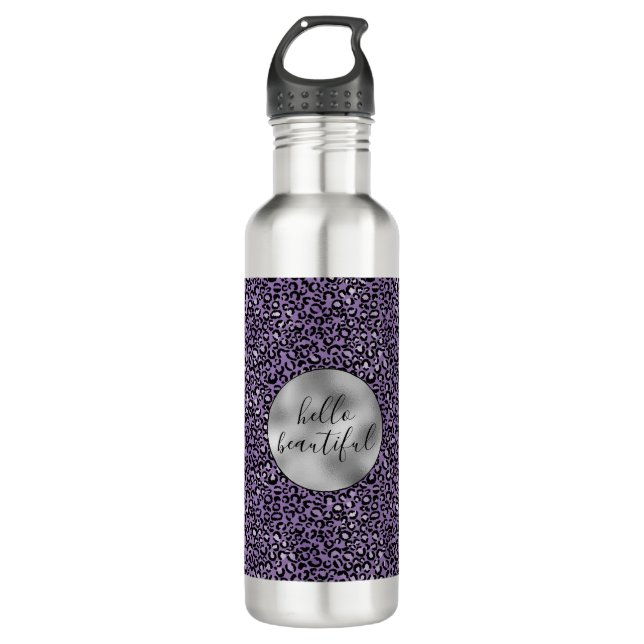 Bouteille D'eau Empreinte de léopard pourpre (Devant)