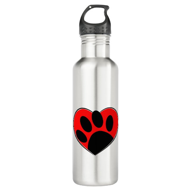 Bouteille D'eau Empreinte de patte Amoureux des chiens Et Coeur Ro (Devant)