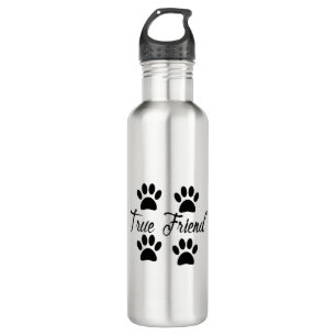Bouteille D'eau Empreinte de patte chien Vrai Amis Texte
