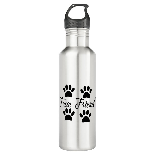 Bouteille D'eau Empreinte de patte chien Vrai Amis Texte (Devant)