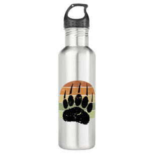 Bouteille D'eau Empreinte de patte d'ours noir détendu Retro Sunse