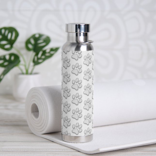 Bouteille D'eau Empreintes De Chien Sur Gris (Yoga)