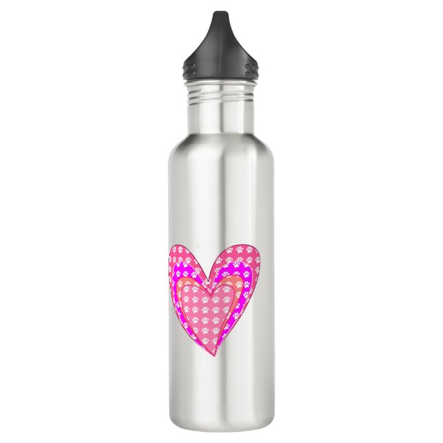 Bouteille D'eau Empreintes de pattes De Chiens Et Coeurs Roses (Gauche)