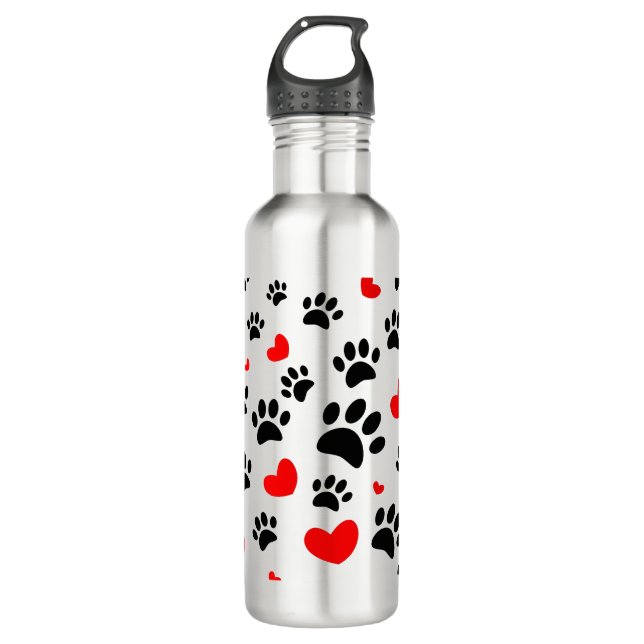 Bouteille D'eau Empreintes de pattes De Chiens Random Et Coeurs Ro (Devant)